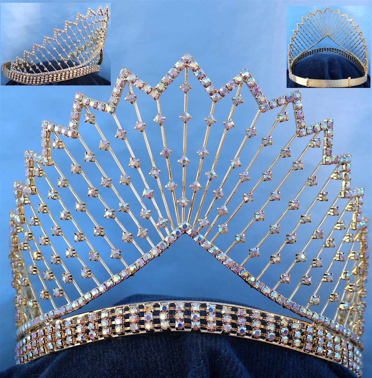 Miss Beauty Queen Rhinestone Crown Gold AB Starlight Tiara