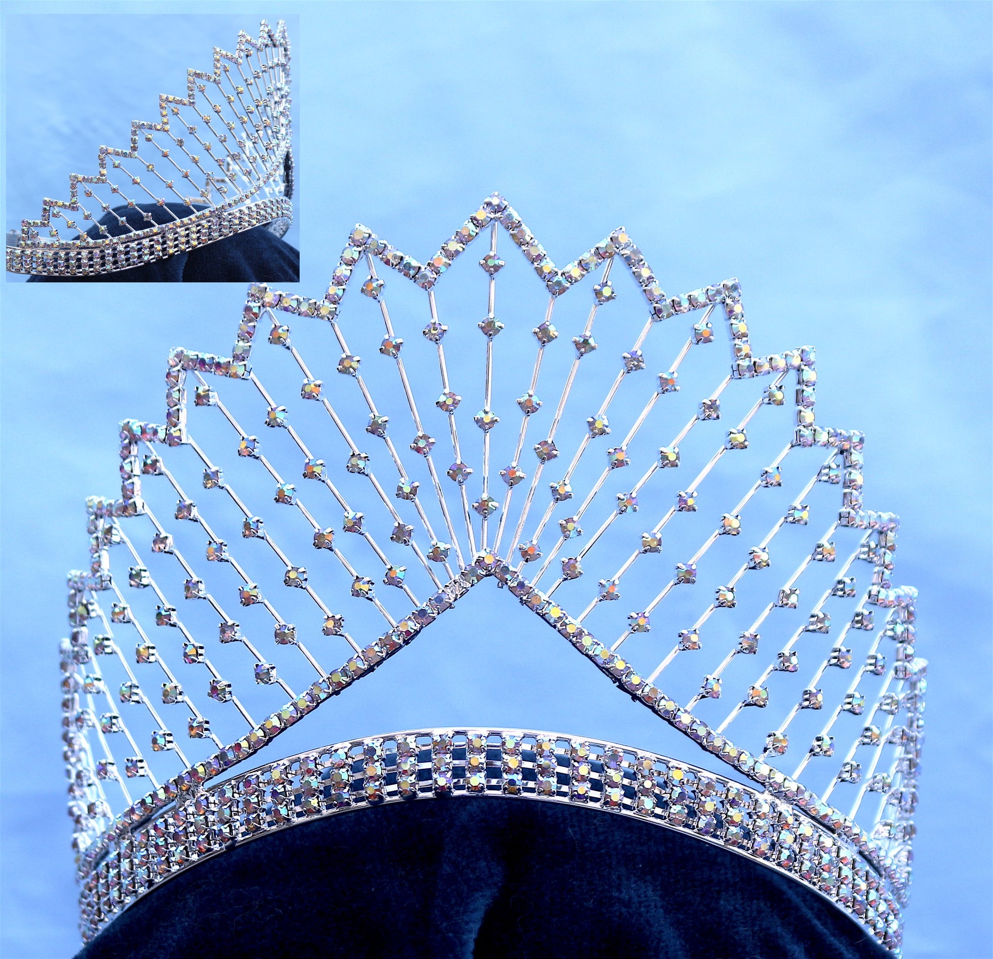 Miss Beauty Queen Rhinestone Crown Silver AB Starlight Tiara