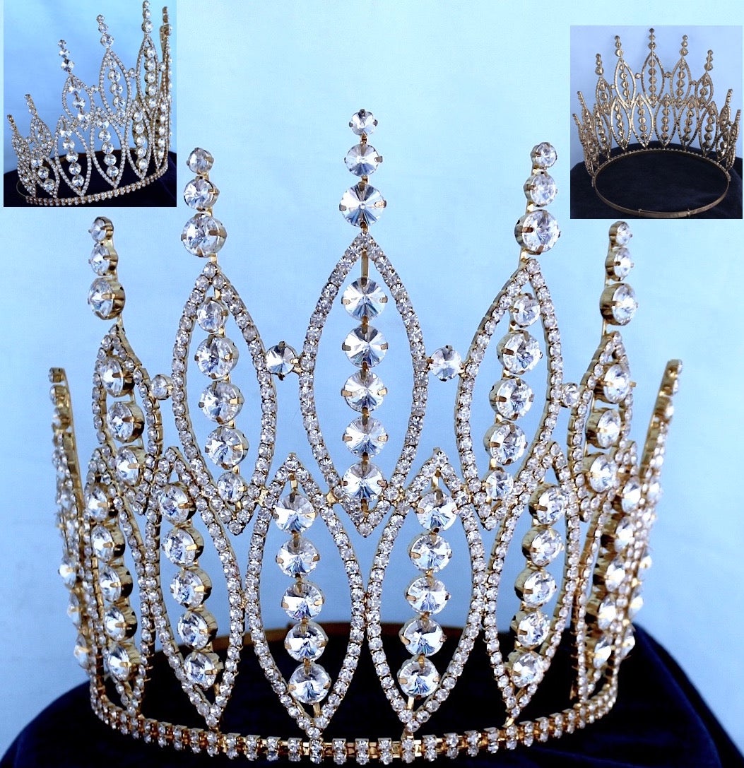 Queen of The 7 Seas Beauty Pageant Adjustable Rhinestone Gold Crown Tiara