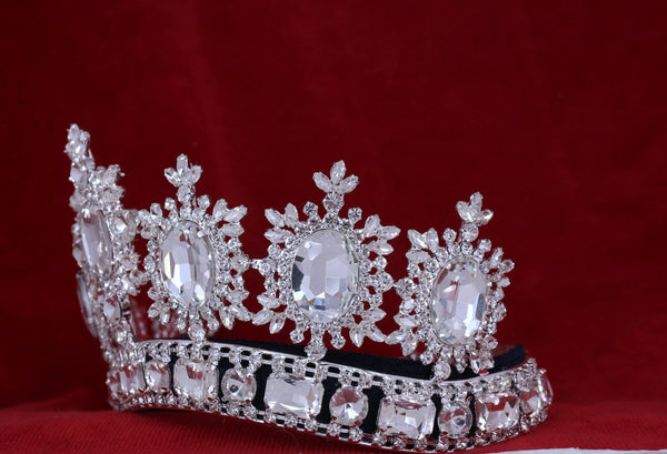 Rhinestone Adjustable Clear Contoured Royal Premium Silver Crown