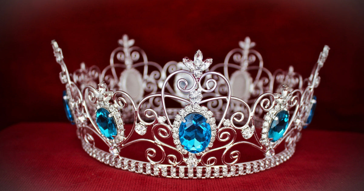 Rhinestone Full Unisex Silver Acquamarine Crown Crowndesigners