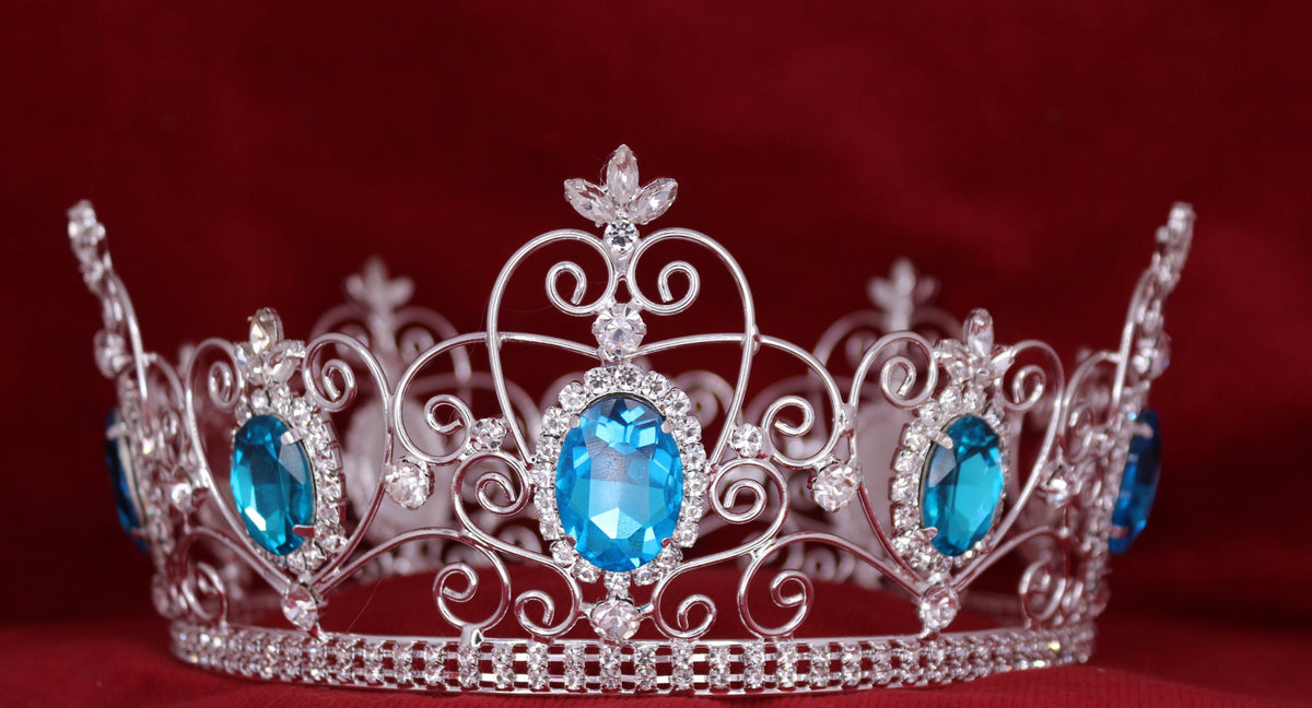 Rhinestone Full Unisex Silver Acquamarine Crown Crowndesigners