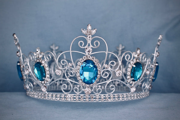 Rhinestone Full Unisex Silver Acquamarine Crown