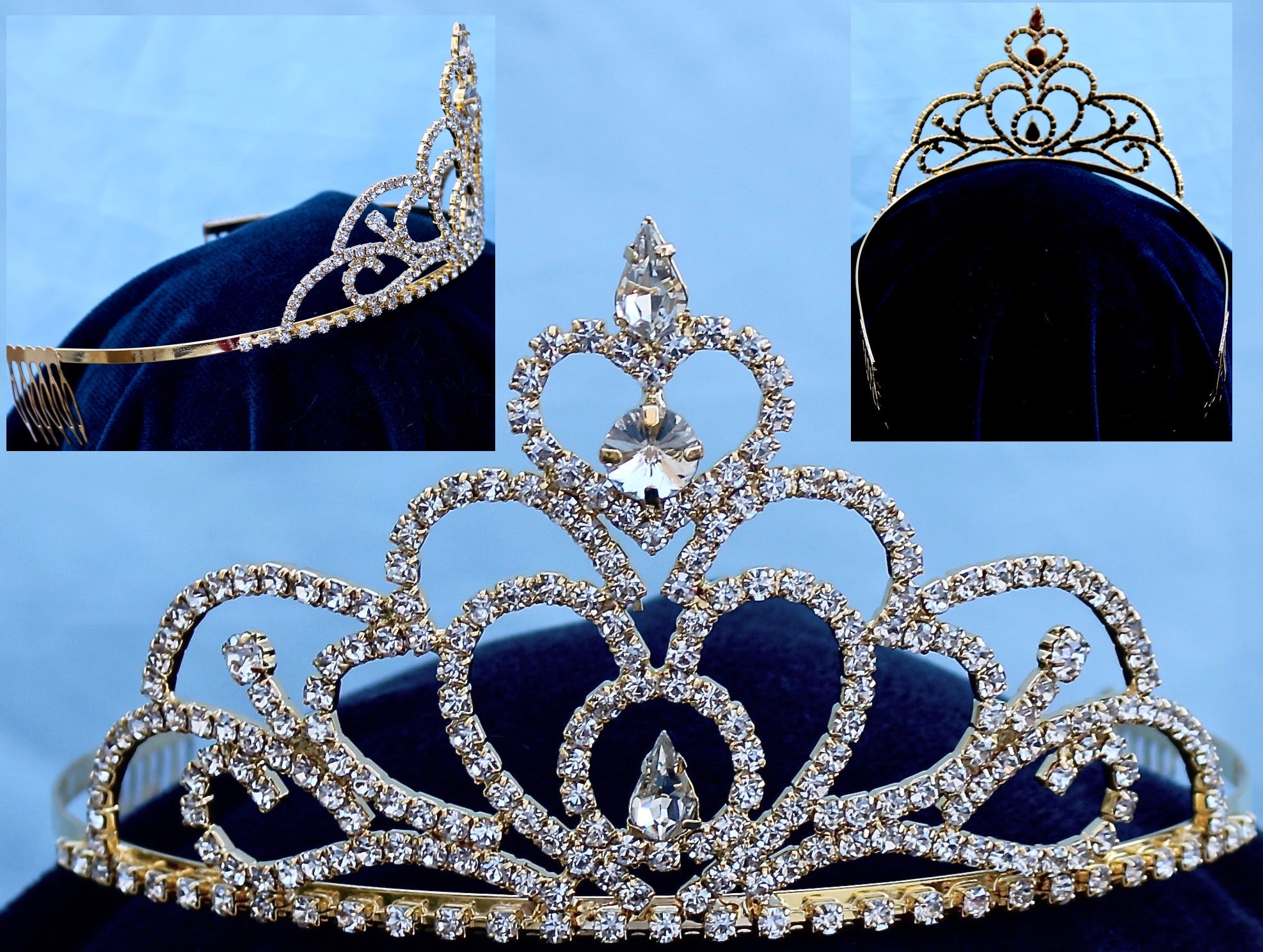 Rhinestone Princess Pageant Gold Wedding Crown Tiara