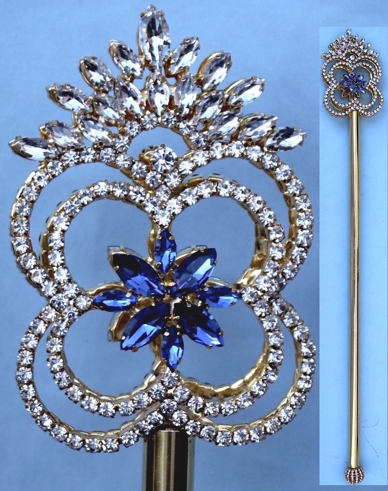 The Cotillion Rhinestone Royal Gold Queen Scepter Sapphire