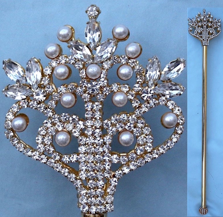 The Court of Versailles Royal Rhinestone & Pearls GOLD Scepter