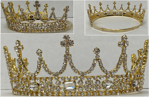 Victorian Style Gold Rhinestone adjustable crown tiara