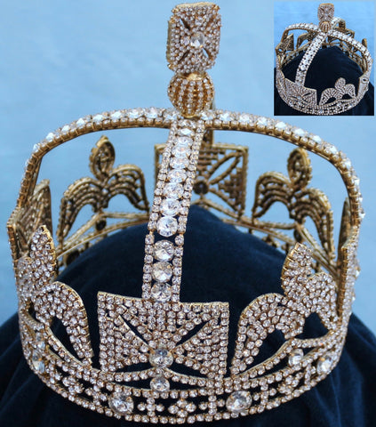 Victorian style Rhinestone King Regal full Gold Crown